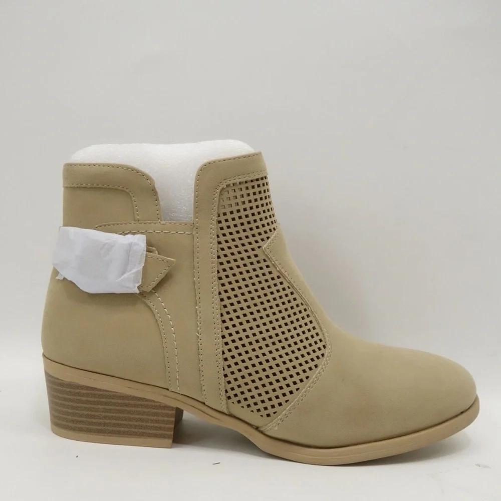 SALE! Mia Womens Beige Katrine Zipper Block Heeled Bootie NEW NO BOX
